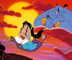 puzzel Aladdin en Jasmine in liefde op het vliegende tapijt
