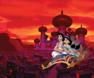 puzzel Aladdin en Prinses Jasmine op het vliegend tapijt