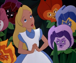 puzzel Alice in gesprek met de bloemen