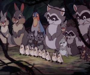 puzzel Alle dieren van het bos zal voldoen aan Bambi