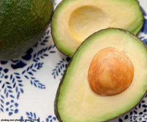 puzzel Avocado, hele vruchten en groenten in het midden gedeelte met zaad