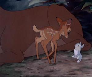 puzzel Bambi opkomen voor de eerste keer met zijn vriend Tambor