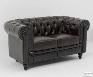 puzzel Bank, bank of sofa met twee zetels, leder beklede