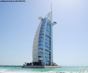 puzzel Burj Al Arab hotel, luxe hotel, een gebouw 321 meter op een kunstmatig eiland, Dubai, Verenigde Arabische Emiraten