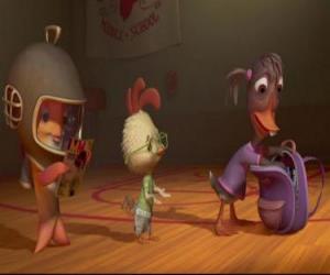 puzzel Chicken Little, praten met zijn vriendjes Abby Mallard en Vis