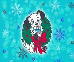 puzzel Dalmatische pup opknoping op een kerstkrans