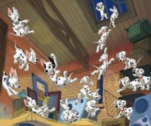 puzzel Dalmatische pups doen kattenkwaad