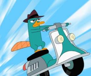puzzel De agent P met zijn spion hoed, en de motorfiets