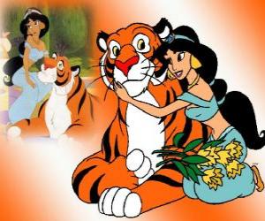 puzzel De grote tijger Radja en Prinses Jasmine zijn goede vrienden