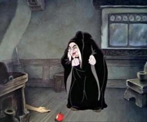 puzzel De koningin lacht na het zien van Snow White, na een beet van de vergiftigde appel valt op de grond