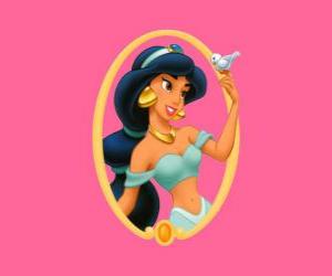 puzzel De liefdevolle Prinses Jasmine met een kleine vogel in de hand