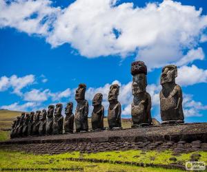 puzzel De Moai beelden van Paaseiland of Rapa Nui, stenen beelden van Chili op een eiland gelegen in het midden van de Stille Oceaan