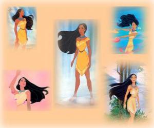 puzzel De prachtige Indische prinses Pocahontas met haar lange haren in de wind