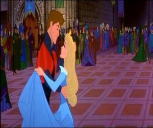 puzzel De prins en prinses, Philip en Aurora, dansen in de liefde