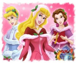 puzzel Disney Prinsessen: Doornroosje, Assepoester en Belle Kerstmis details