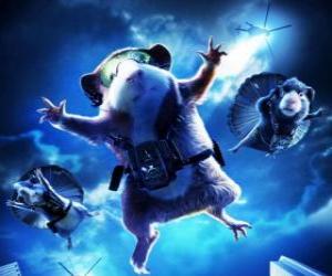 puzzel Drie leden van het team G-Force: Agenten Juarez, Blaster en Darwin trekken in de parachute