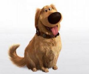puzzel Dug, de pratende hond, een golden retriever met zijn speciale kraag