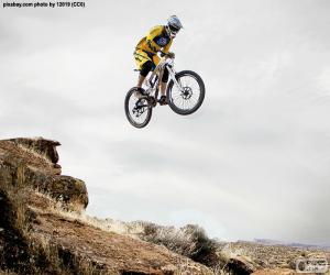 puzzel Fietser van de mountain bike of mountainbike springen