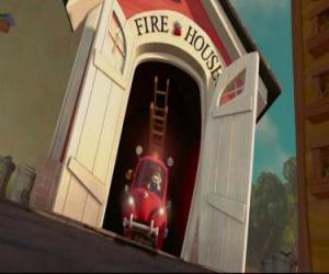 puzzel Fire truck, het verlaten van de kazerne na de waarschuwing van Chicken Little