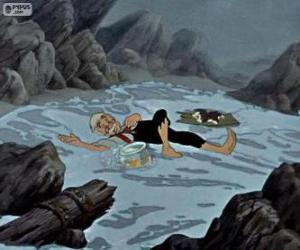 puzzel Gepetto met Figaro en Cleo op de kust na de schipbreuk