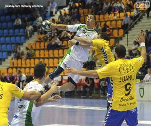puzzel Handbal - Player in een sprong te lanceren