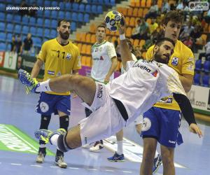 puzzel Handbal - speler in een lanceren