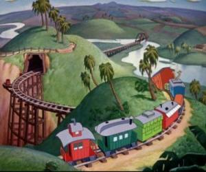 puzzel Het circus stad verandert en beweegt op deze trein
