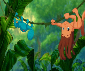 puzzel Het kind Tarzan spelen met een liaan in de jungle