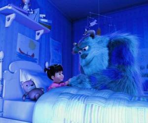puzzel Het monster Sulley Boo op bezoek bij haar vriend in de kamer van haar huis in de menselijke wereld