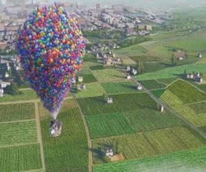 puzzel Huis Karl s vliegen door de lucht aangedreven door duizenden heliumballonnen