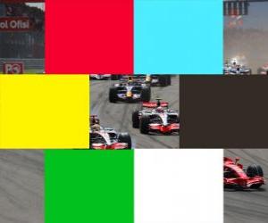 puzzel In de Formule 1 de vlaggen door de kleur aangegeven: rood, ras onderbreking, blauw, alerte chauffeur een rondetijd neer, geel, gevaar, donker, uitgesloten chauffeur, de groene, dus gevaar, wit, zeer traag voertuig