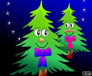 puzzel Kerstboom versierd met kralen, linten, een grote ster en met geschenken eronder