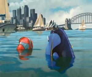 puzzel Marlin en Dory op hun aankomst in de haven van Sydney