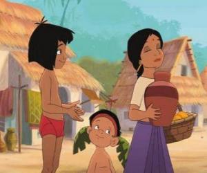 puzzel Mowgli en Shanti, haar vriend in het dorp