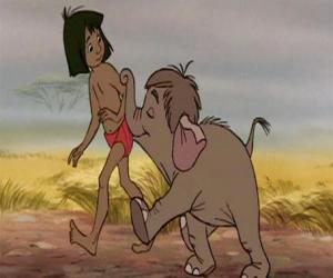 puzzel Mowgli met een kleine olifant