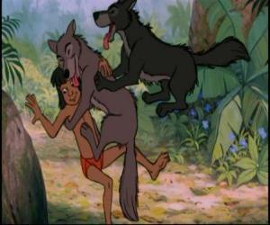 puzzel Mowgli te spelen met zijn broers de wolven