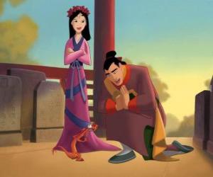 puzzel Mulan naast Shang, de kapitein van het leger