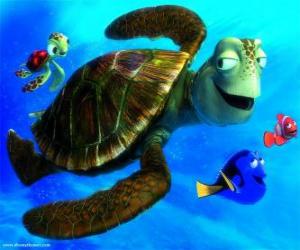 puzzel Nemo en Dory met de schildpadden Crush en Squirt