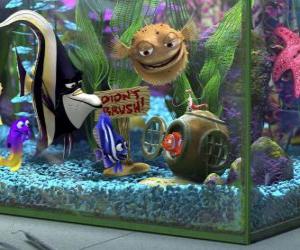 puzzel Nemo in het aquarium met hun nieuwe vrienden
