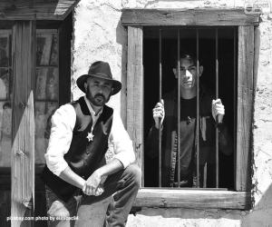 puzzel Oude sheriff met een cowboyhoed en een ster op zijn borst