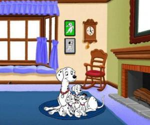 puzzel Perdita rustig naast hun dalmatiër puppies