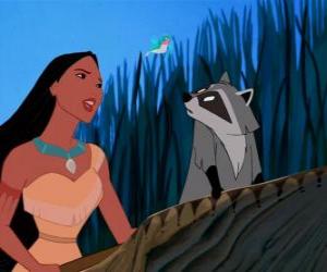 puzzel Pocahontas in een kano met haar huisdier Meeko