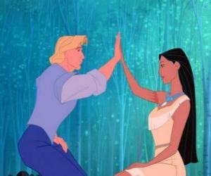 puzzel Pocahontas voldoet aan de Engels kapitein John Smith