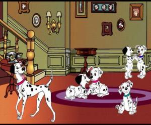 puzzel Pongo naast hun dalmatiër puppies