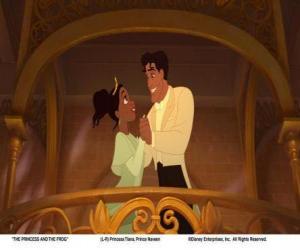 puzzel Princess Tiana en Prince Naveen en de mens na een kus