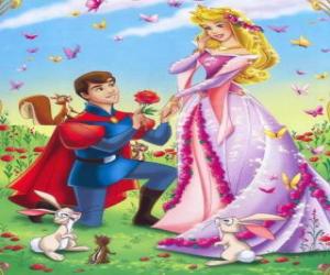 puzzel Prins Philip knielend voor de prinses Aurora in het huwelijk voorstel