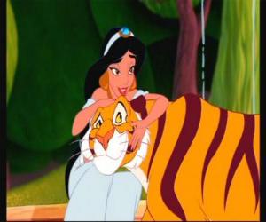 puzzel Prinses Jasmine met zijn huisdier, de tijger Radja, op de paleistuinen