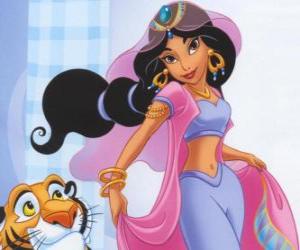 puzzel Prinses Jasmine met zijn huisdier, de tijger Radja