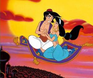 puzzel Prinses Jasmine op het vliegend tapijt met Aladin