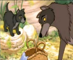 puzzel Raksha de wolf, vindt in het bos een baby verloren, Mowgli